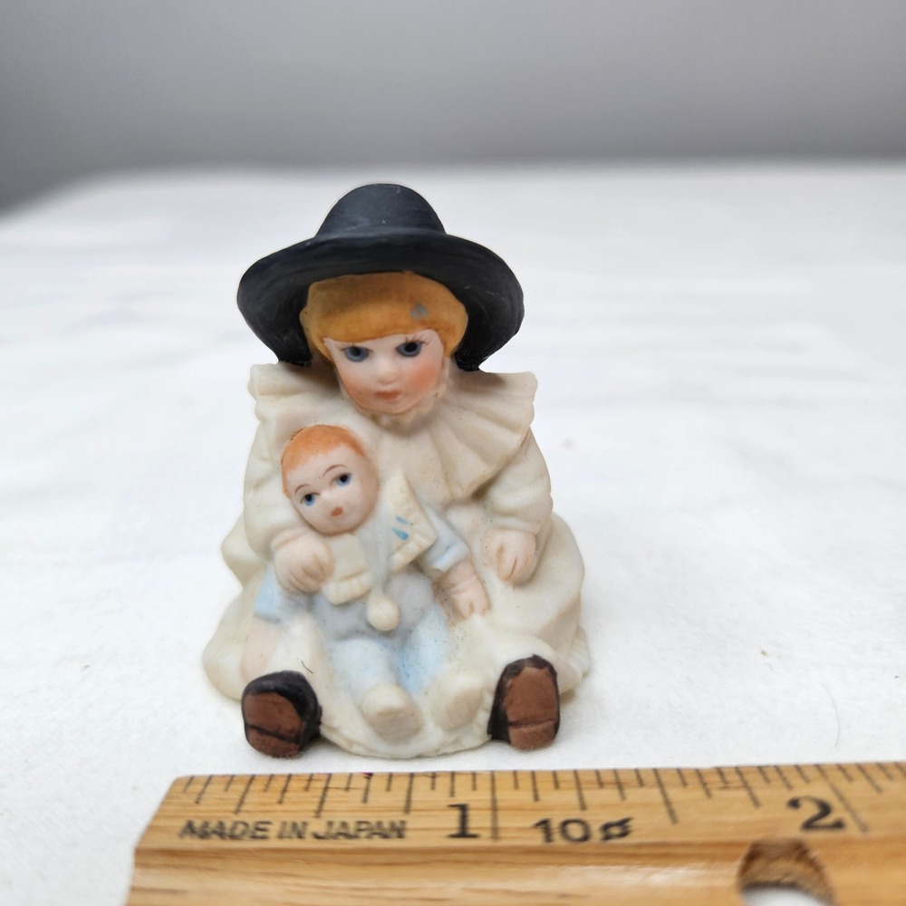 Jan Hagara Collectables Porcelain Mini Figurine Girl w/ Doll Sitting Victorian